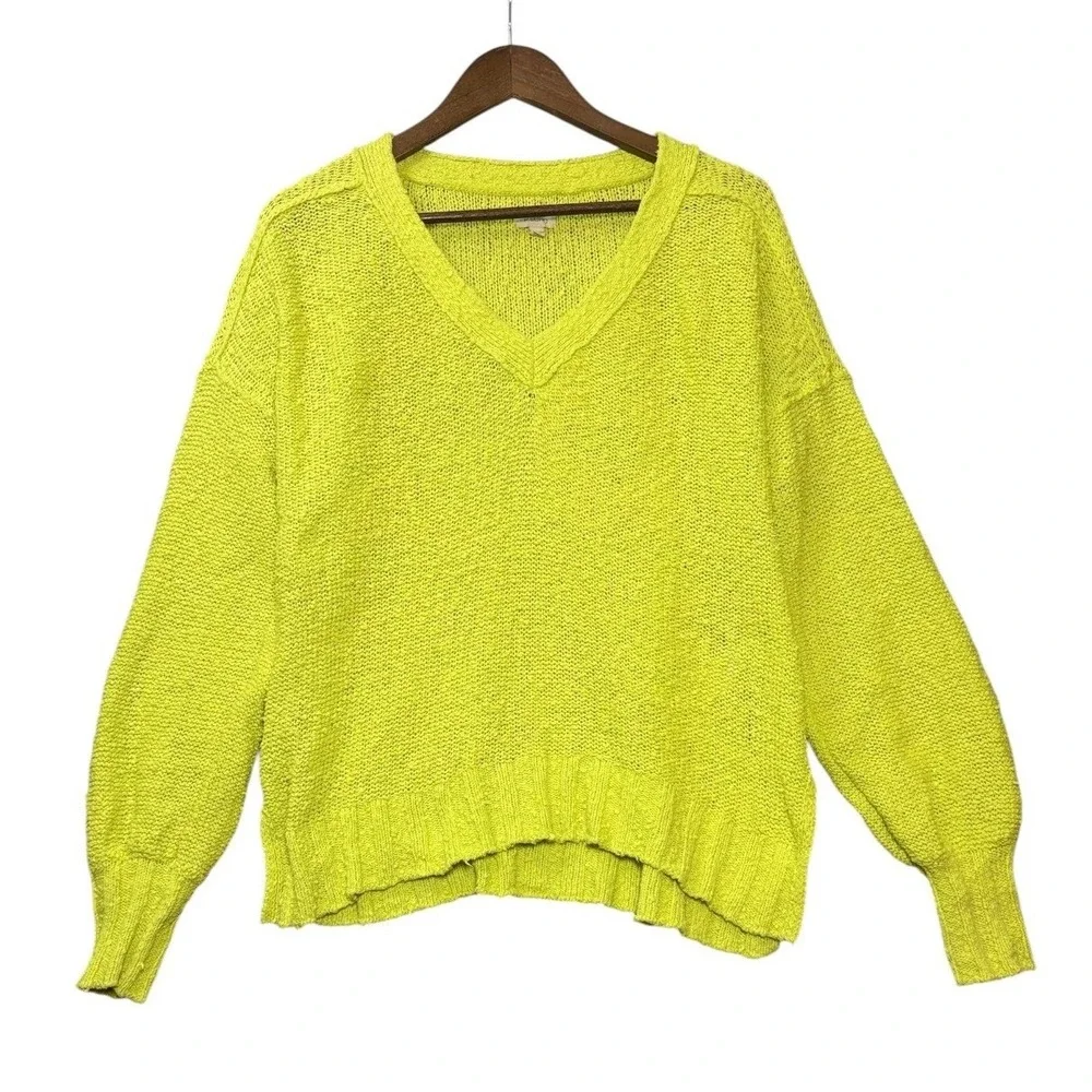 Pilcro Anthropologie Womens Textured Sweater S Yellow Neon Slouchy Oversized